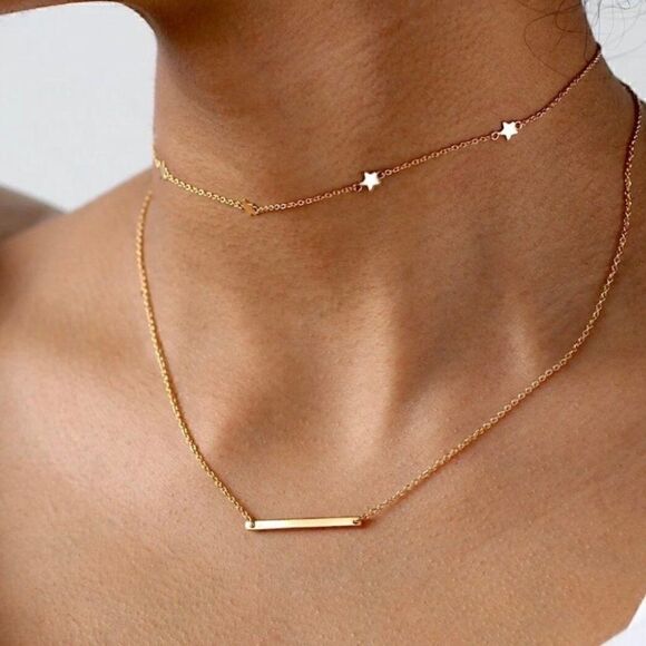 𝅺sleek Bar Necklace in Silver or Gold - Picture 2 of 5